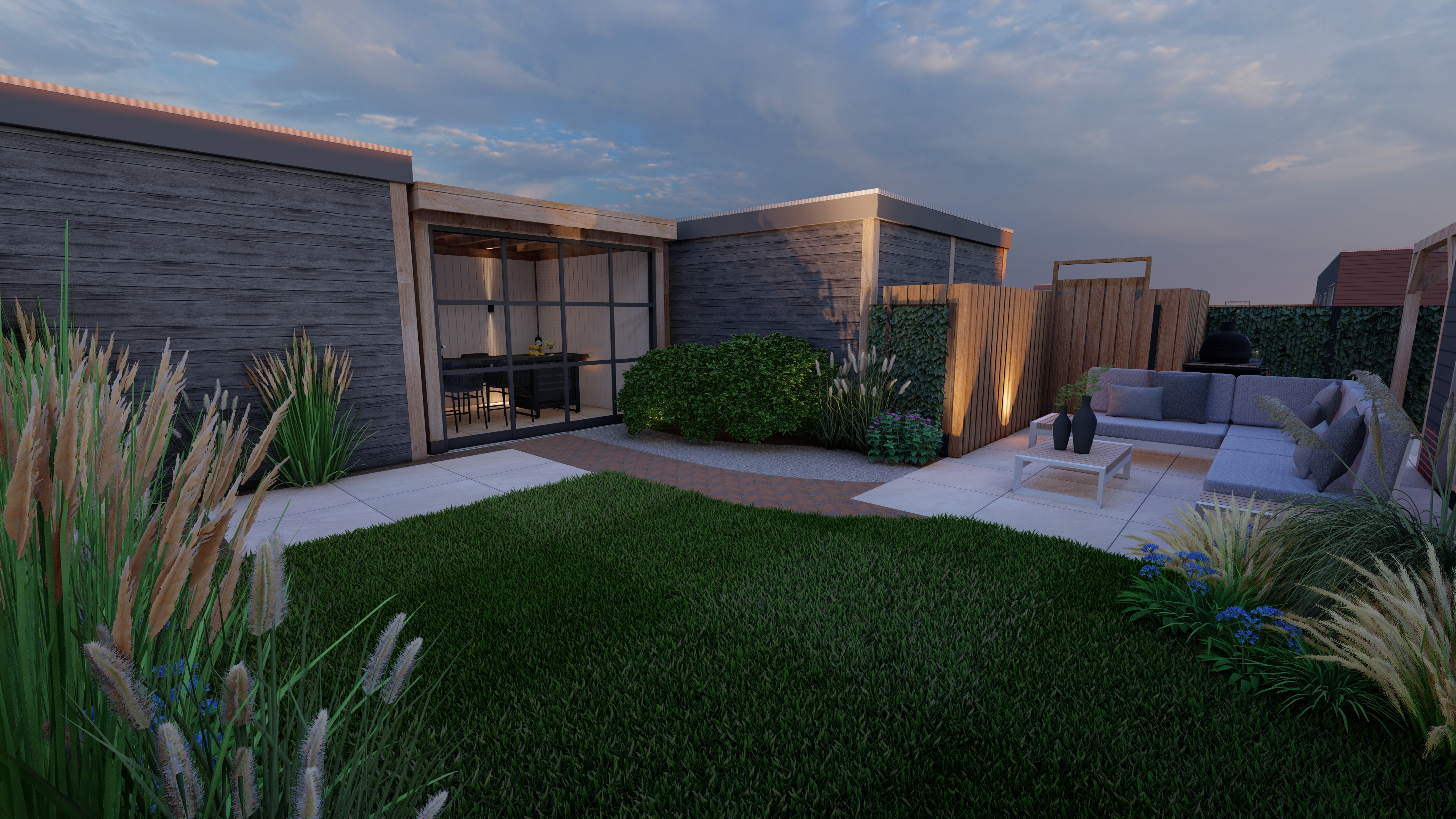Nieuwbouwtuin met overkapping