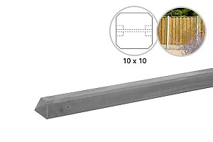 Betonpaal glad met diamantkop 10 x 10 x 190 cm, grijs ongecoat, tussenpaal t.b.v. scherm 90 cm hoog.