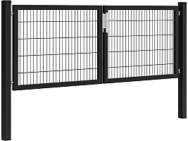 Hillfence metalen dubbele poort Premium-line inclusief slot, 300 x 100 cm, zwart.*