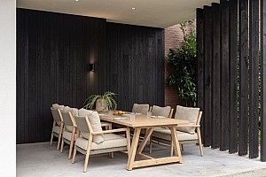 4 Seasons Outdoor Julia low dining tuinstoel brushed teak incl. 2 kussens OP=OP