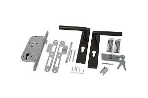 ++ RVS luxe deurbeslagset zwart gecoat. SKG keurmerk met slotkast, cilinder en slot VERWACHT WEEK 18