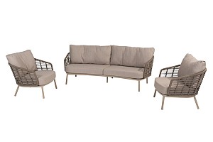Taste by 4 Seasons Outdoor Puglia loungeset 3-zits loungebank met twee loungestoelen Latte OP=OP