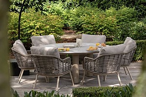 Taste by 4 Seasons Outdoor Donato low dining eettafel 160 cm. Ø latte, met geprint keramiek tafelbla