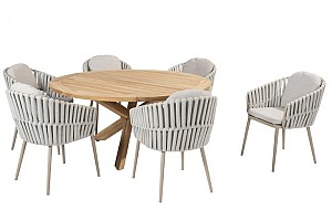 Taste by 4 Seasons Outdoor Eva dining set met Prado (teak) eettafel rond 160cm - Niet meer leverbaar
