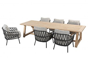 4 Seasons Outdoor Calpi low dining set met Noah brushed teak eettafel 300x100cm OP=OP