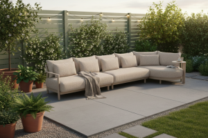 Taste by 4 Seasons Outdoor Vic bijzettafel latte met geprint keramiek tafelblad 30 cm Ø (H 50)