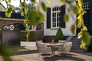 Sarah low dining tuintafel terre met geprinte keramiek tafelblad 130 cm Ø | Taste 4SO