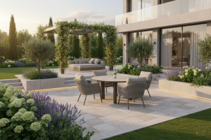 Taste by 4 Seasons Outdoor Donato low dining tuintafel terre met geprint keramiek tafelblad 160 Ø cm