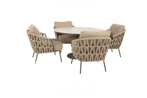 4 Seasons Outdoor Mallorca low dining set met Sarah low dining tafel Ø 130cm Terre