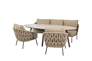 4 Seasons Outdoor Mallorca low dining set met 3-persoons low dining bank en Salute low dining tafel 