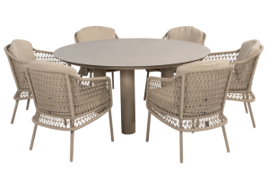 4 Seasons Outdoor Puccini dining set met Donato eettafel rond Ø 160cm Latte
