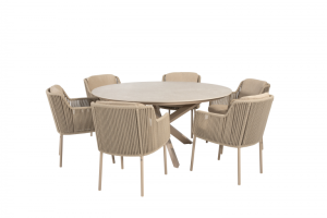 4 Seasons Outdoor Bernini dining set met Prado eettafel rond Ø 160cm Latte