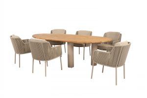 4 Seasons Outdoor Bernini diningset Latte met Estate eettafel organisch Teak