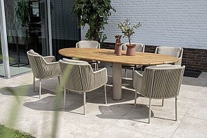 4 Seasons Outdoor Bernini diningset Latte met Estate eettafel organisch Teak
