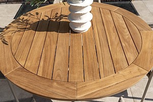 4 Seasons Outdoor Fabrice dining set Latte met Prado eettafel rond Ø 160cm Teak