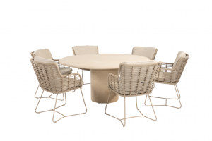 4 Seasons Outdoor Fabrice dining set latte met Hampton eettafel rond Ø 160cm verwacht medio mei