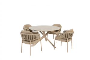 Taste by 4 Seasons Outdoor Calma dining set met Prado eettafel rond Ø 130cm Latte
