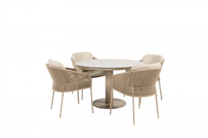 Florence dining set met Sarah eettafel rond Ø 120cm Latte | Taste 4SO