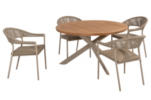 Taste by 4 Seasons Outdoor Sienna dining set met Prado teak eettafel rond dia 130cm Latte
