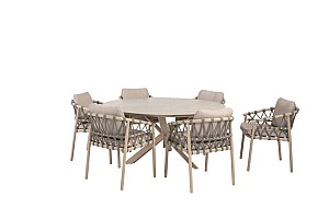 Taste by 4 Seasons Outdoor Piacenza dining set met Prado eettafel rond Ø 160cm Latte