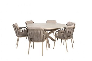 Taste by 4 Seasons Outdoor Puglia dining set met Prado eettafel rond Ø 160cm Latte