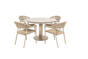 Taste by 4 Seasons Outdoor Sienna dining set met Sarah eettafel rond 120cm Latte