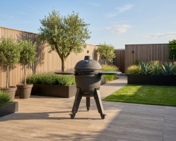 Kamado charcoal grey incl. pedestal & side-table - incl. aluminium black legs (incl. wheels)