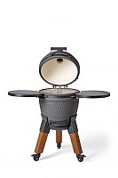 Kamado charcoal grey incl. pedestal & side-table - incl. aluminium wood-look legs (incl. wheels)