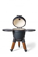 Kamado royal blue incl. pedestal & side-table - incl. aluminium wood-look legs (incl. wheels)