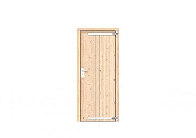 Vuren dichte enkele deur 90x201 cm, rechtsdraaiend, verzinkte hengen, RVS beslag, kleurloos geimpreg