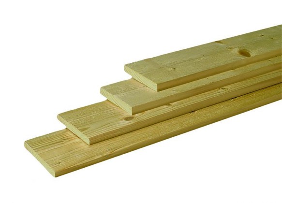 Midden-Europees vuren geschaafde plank 1,8 x 14,5 x 400 cm, groen geïmpregneerd.*