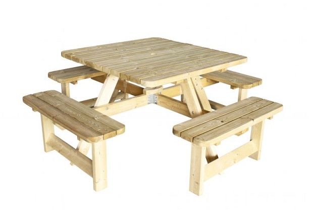 Picknicktafel Vierkant, 40 mm dik, bladmaat 115 x 115 cm, groen geïmpregneerd.*