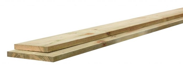 Midden-Europees vuren fijnbezaagde plank 1,9 x 20 x 179,5 cm, groen geïmpregneerd.*