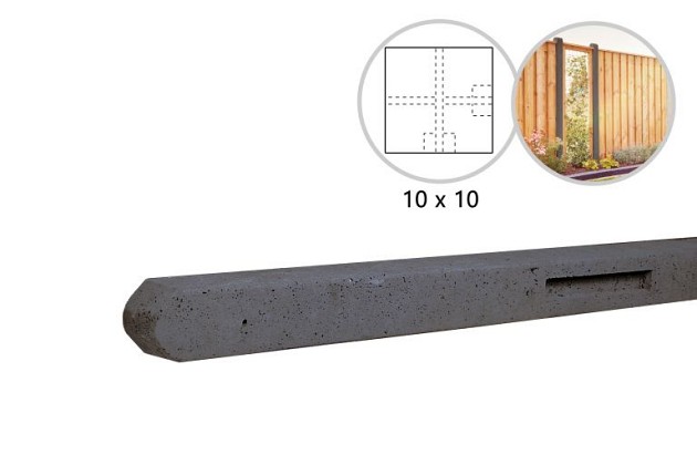 Betonpaal stampbeton 10 x 10 x 280 cm, antraciet hoekpaal t.b.v. recht scherm.*