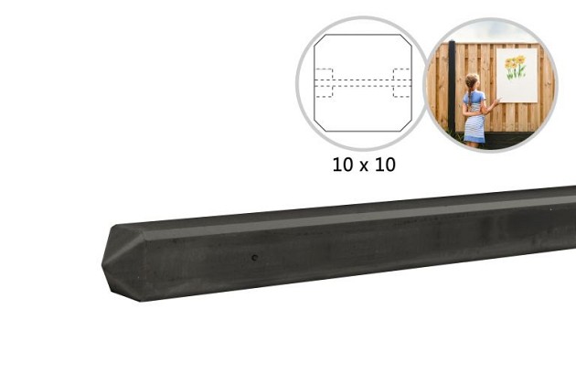 Betonpaal met diamantkop t.b.v. betonplaten met motief 10 x 10 x 275 cm, antraciet zonder coating tu