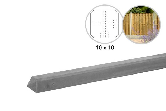 Betonpaal glad met diamantkop 10 x 10 x 280 cm, grijs ongecoat, hoekpaal.*