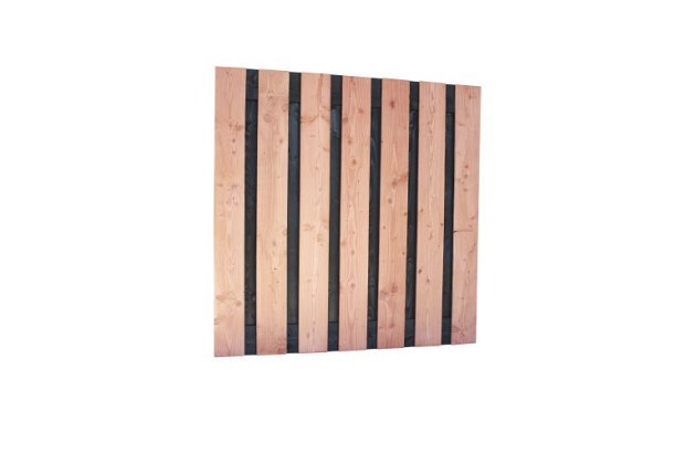 Douglas fijnbezaagd plankenscherm met zwarte binnenkant, 15-planks 19 mm, 180 x 180 cm, zwart/onbeha
