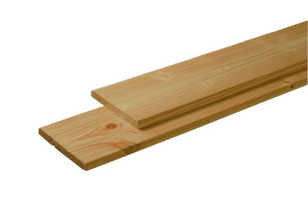 Douglas plank 1 zijde geschaafd, 1 zijde fijnbezaagd 2,8 x 19,5 x 500 cm, groen geïmpregneerd.*
