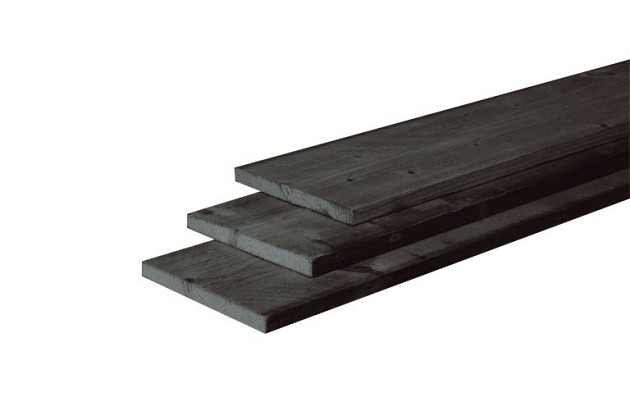 Douglas fijnbezaagde plank 2,5 x 25 x 500 cm, zwart gedompeld.*
