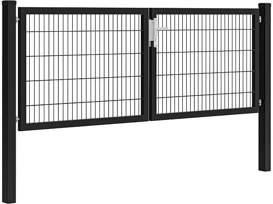 Hillfence metalen dubbele poort Premium-line inclusief slot, 300 x 100 cm, zwart.*