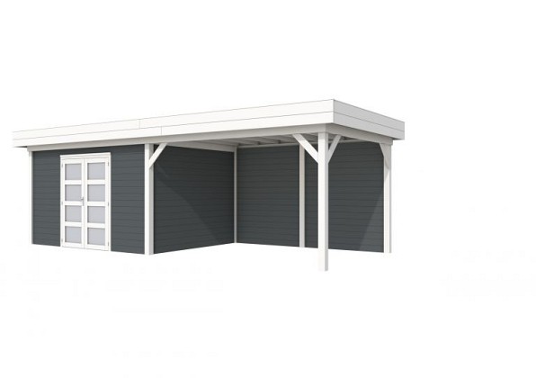 Vuren Topvision Parelhoen, 400 x 300 en luifel 400 cm, wanden antraciet en basis wit.*