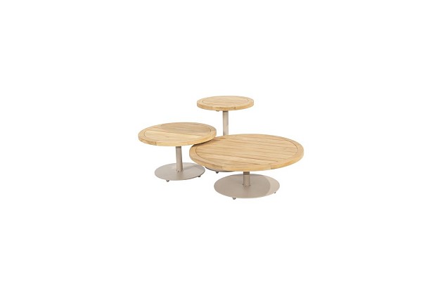 4 Seasons Outdoor Volta teak bijzettafel centrale poot latte 45 cm. Ø (H 55) OP=OP