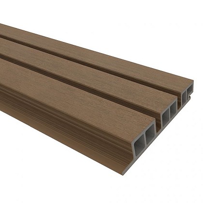 NewTechWood composiet co-extrusie wand bekleding castellation 50 profiel, 2,5 x 19,6 x 290 cm, Teak.