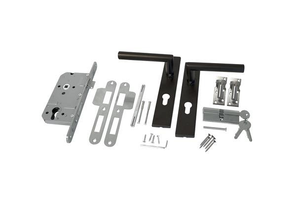 ++ RVS luxe deurbeslagset zwart gecoat. SKG keurmerk met slotkast, cilinder en slot