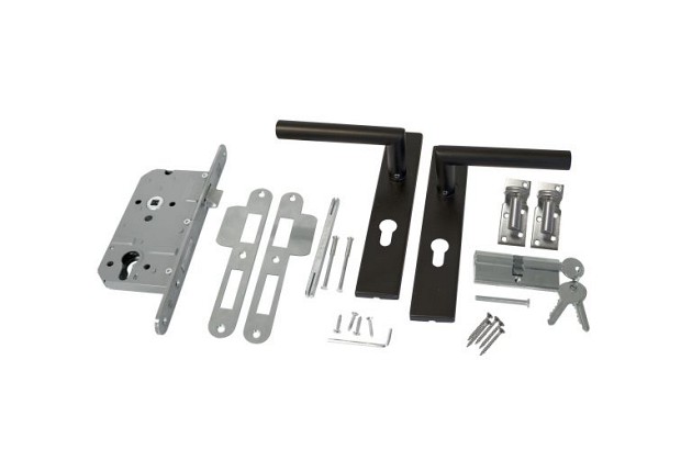 ++ RVS luxe deurbeslagset zwart gecoat. SKG keurmerk met slotkast, cilinder en slot