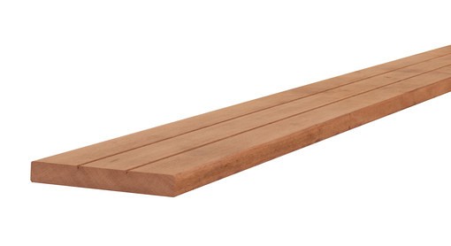 Hardhouten geprofileerd dekdeel, 1 zijde V-groeven, 1 zijde glad, 2,8 x 19 x 490 cm. * INFORMEER NAA