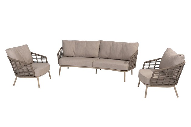 Taste by 4 Seasons Outdoor Puglia loungeset 3-zits loungebank met twee loungestoelen Latte OP=OP