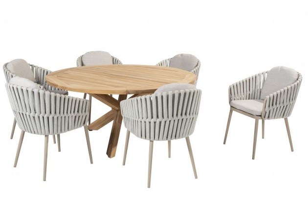 Taste by 4 Seasons Outdoor Eva dining set met Prado (teak) eettafel rond 160cm - Niet meer leverbaar