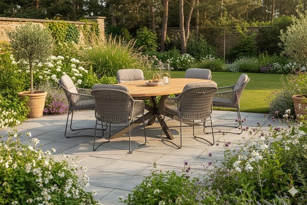 4 Seasons Outdoor Moretti dining set met Prado eettafel Terre Teak 240x115cm
