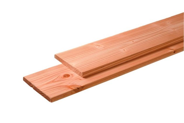 Douglas plank 1 zijde geschaafd, 1 zijde fijnbezaagd 2,8 x 24,5 x 300 cm, onbehandeld.*
